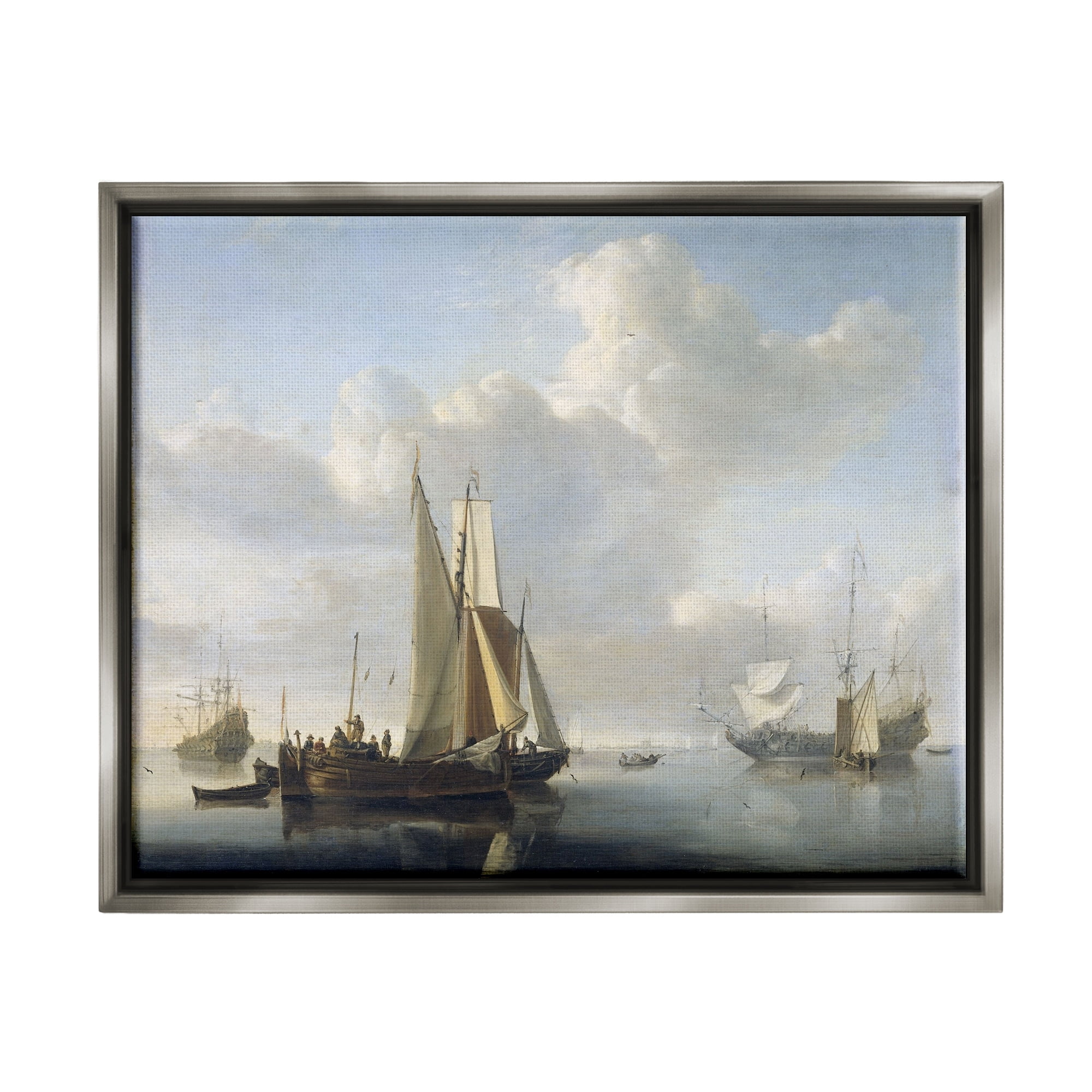 Stupell Industries Ships before the Shore Willem van de Velde Classic Painting Painting Luster Gray Floating Framed Canvas Print Wall Art, Design by one1000paintings