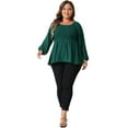 thumbnail image 3 of DARING DIVA Women's Plus Smocked Peplum Crew Neck Chiffon Top 1X Green, 3 of 6