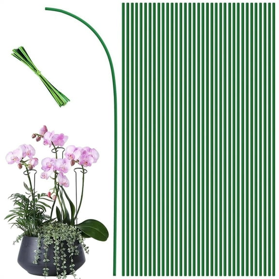 HXRH 40 Pack Plant Support Stakes with Cable Ties,Plastic Coated Plant Stakes,Bendable Orchid Sticks,15.7 inch Long Flower Stakes,for Indoor Outdoor Potted Plants (Green)