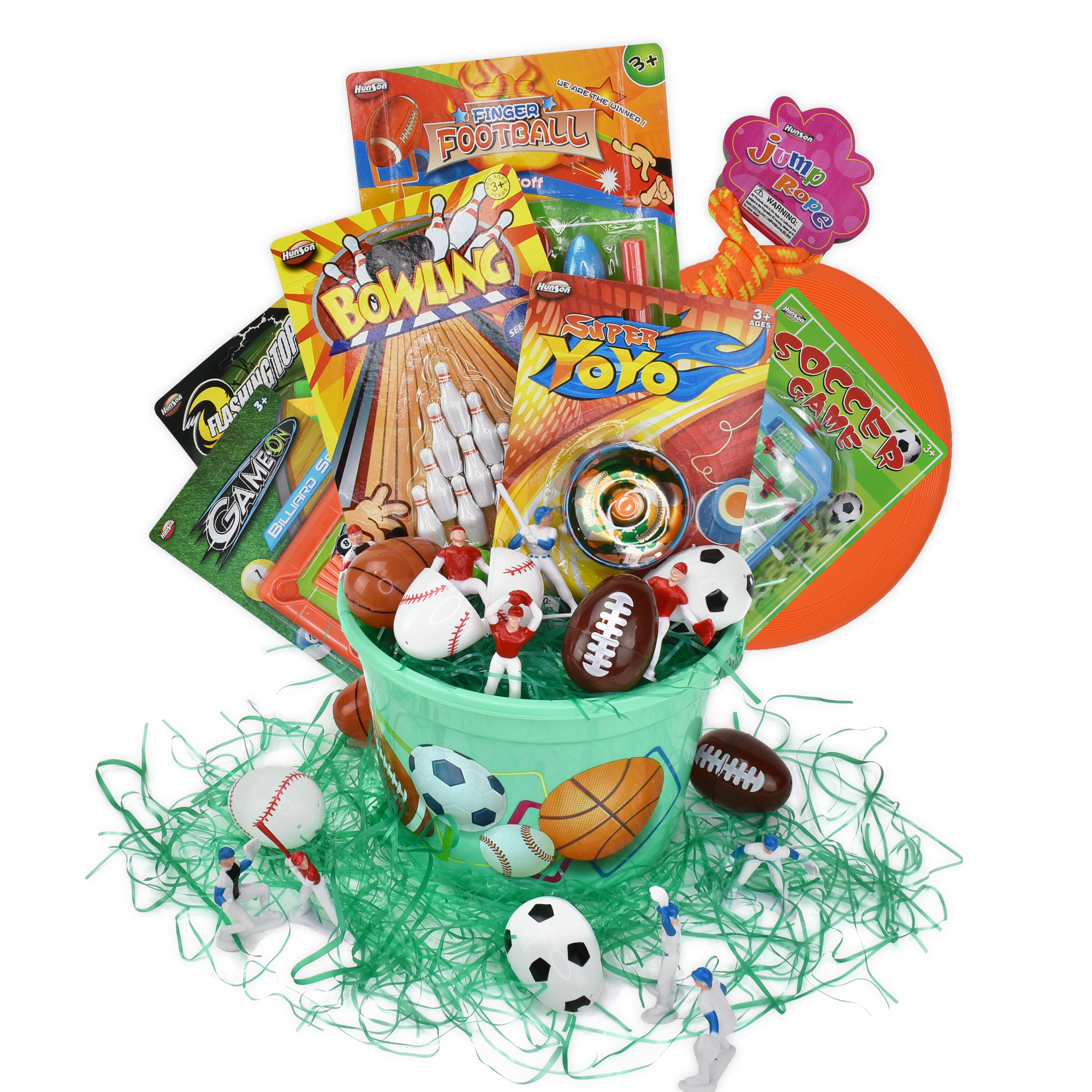 Easter Baskets Filled With Easter Sports Games Toys and Easter Eggs