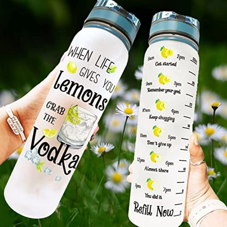 JUST ADD WATUR Motivational Water Bottle with Time Marker Reminder, BPA  Free Frosted Tritan Plastic, Leakproof and Drop Resistant, 1 Liter 32 Oz