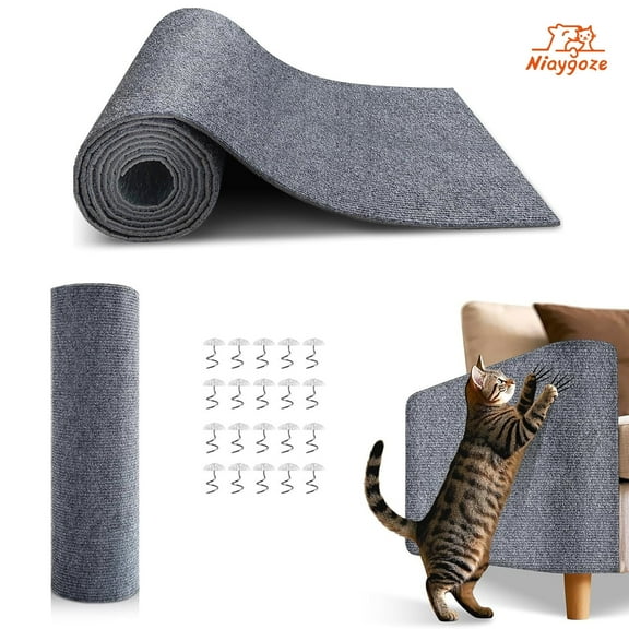 Cat Scratch Furniture Protector with Nails,40x15.8In Trimmable Adhesive Cat Scratch Pad Deterrent for Couch Furniture Protector ,Wall Protector,Covering Cat Tower,Gray