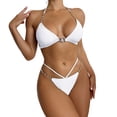 thumbnail image 3 of adviicd Womens Swimsuits Two Piece Bikini Set for Women Two Piece Swimsuit High Waisted V Neck Ruched Front Wide Straps White,S, 3 of 5
