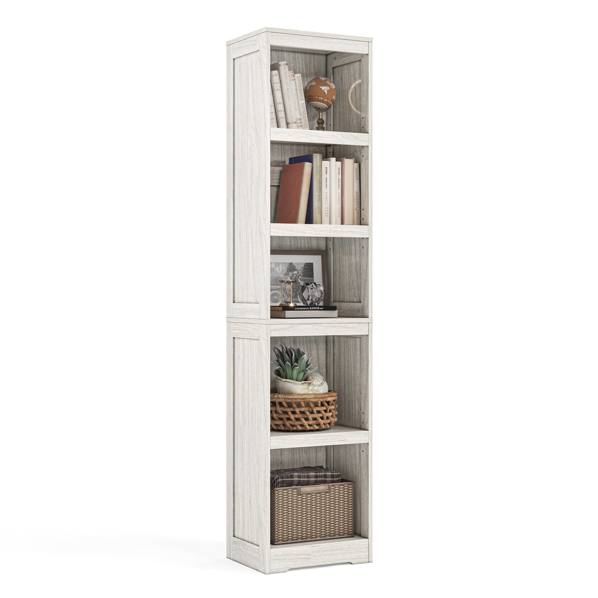 LINSY HOME 68in 5 Tier Bookshelf, Tall Narrow Bookcase Shelf Storage Organizer, Modern Book Shelf for Bedroom, Living Room and Home Office, White Oak