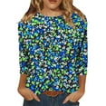 thumbnail image 2 of Qepwsc Womens Tops Casual Shirts 3/4 Long Sleeve Tops Beach Shirts Collarless Tunic Floral Print Going Out Tops Quarter Button Front Top Graphic Tees Blouses Tops Shirts Loose Fits, 2 of 7