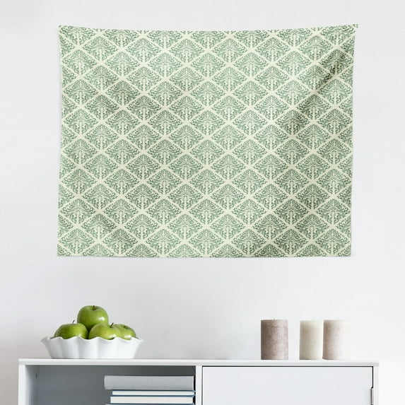 Spring Tapestry, Continuous Floral Pattern Meadow Flowers and Herbs Romantic Nature Print, Fabric Wall Hanging Decor for Bedroom Living Room Dorm, 2 Sizes, Seafoam and Multicolor, by Ambesonne