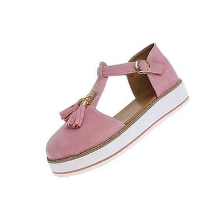 

VerPetridure Women s Sandals Summer Casual Tassel Baotou Hollow T-shaped Platform Shoes Suede Buckle Sandals