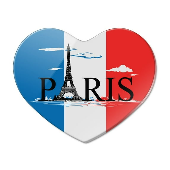 Paris France Eiffel Tower and Flag with Clouds Heart Acrylic Fridge Refrigerator Magnet