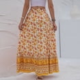 thumbnail image 5 of Defitshape Women's Boho Floral Print Skirt Summer Maxi Full Length Slits Elastic Waist Swing Flowy Pleated Drawstring Bohemian Patterned Blossom Yellow XX-Large, 5 of 5
