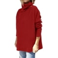 thumbnail image 2 of Suéteres de Cuello Alto de Gran Tamaño para Mujer, Larga de Murciélago, Dobladillo Abierto, Túnica, Suéter de Punto, Tops Vino Tinto XXL, 2 of 7