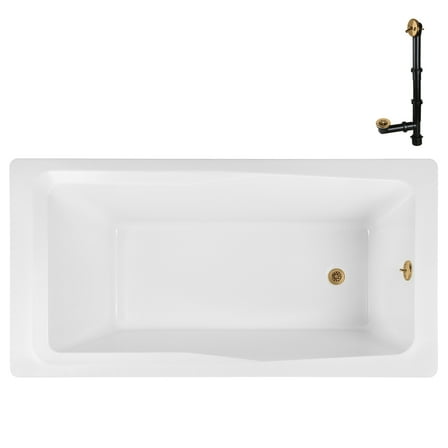 Streamline N-4440-763-BGL 72 in. x 36 in. Acrylic Soaking Drop-In Bathtub in Glossy White, With External Drain in Brushed Gold