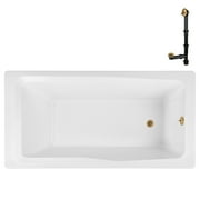 Streamline N-4420-760-BGL 66 in. x 34 in. Acrylic Soaking Drop-In Bathtub in Glossy White, With External Drain in Brushed Gold