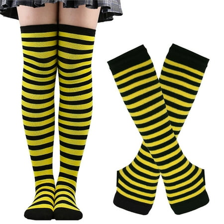 HNMKIU Extra Long Thigh High Socks and Matching Thermal Knit Set for Winter Warmth and Cozy Comfort Yellow One Size