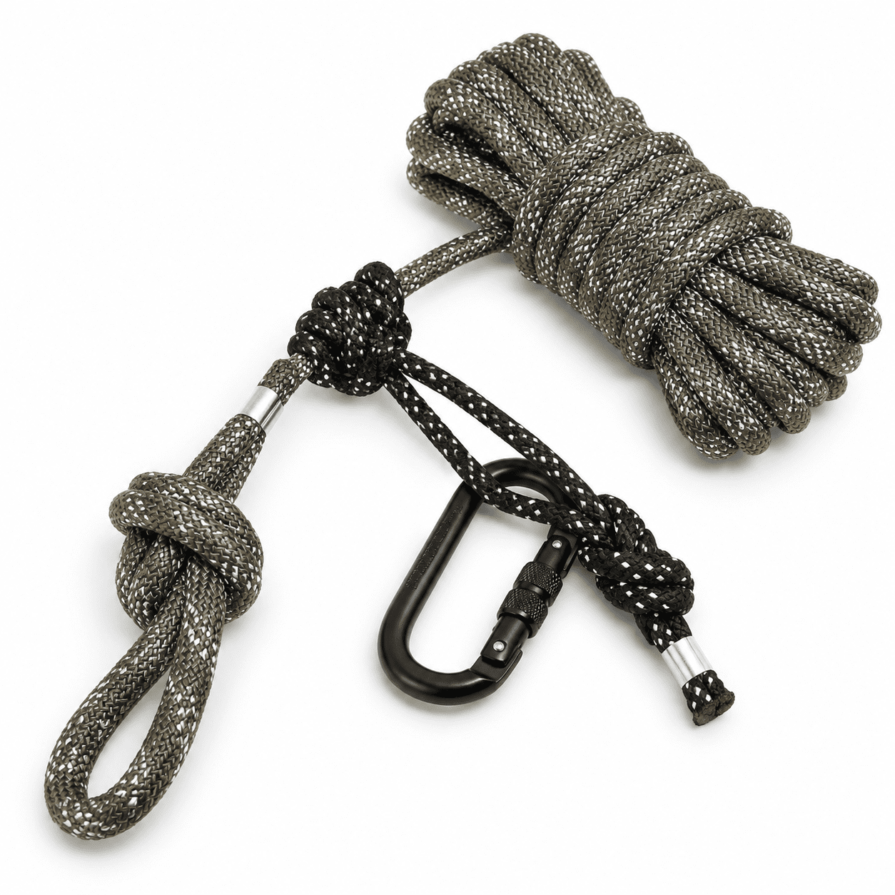 Reflective 30ft Tree Stand Safety Rope with Prusik Knot and Carabiner
