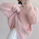 thumbnail image 1 of Suéter de punto con cuello redondo sencillo de color sólido retro de hilo circular de estilo nuevo de otoño e invierno coreano, suéter suelto de estilo perezoso para mujer, 1 of 5
