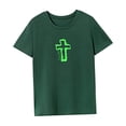thumbnail image 4 of Camiseta de mujer de verano con cuello redondo y cuello redondo suave para vacaciones y camping Verde, 4 of 7