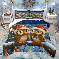 Castle Fairy Cartoon Animal Owl Boy Girl Full Size Comforter Sets 3-Piece,Merry Christmas Bedding Comforter Set,Happy New Year Lightweight Bedding Sets,Luxury Bedroom Decor,Reversible