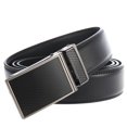 thumbnail image 2 of Cinturón de vestir cómodo con trinquete de cuero genuino para hombre con hebilla automática para regalo del día del padre 110 cm-130 cm, negro-negro- brillar Electrónica, 2 of 3