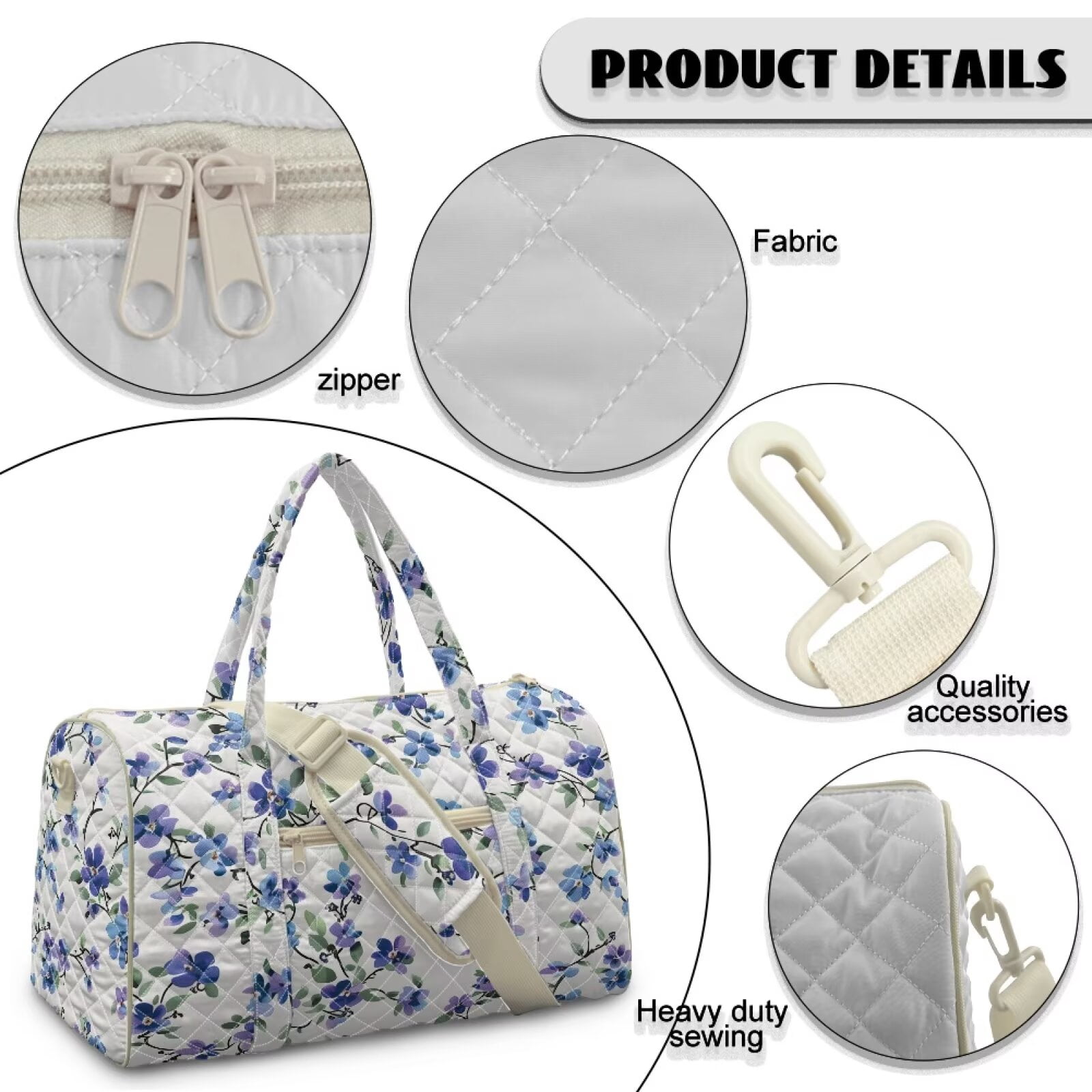 Pzuqiu Floral Quilted Weekender Bag for Women Large Capacity Puffer Travel Duffle Carry On Tote Lightweight Soft Overnight Gym Bag with Luggage Sleeve Portable Travel Bags