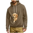 thumbnail image 2 of Mifsaly Mens Kangaroo Pouch Hoodie Long Sleeve Hooded Sweatshirt Dogs Cats Pet Carrier Animal Holder Pullover Brown,L, 2 of 7