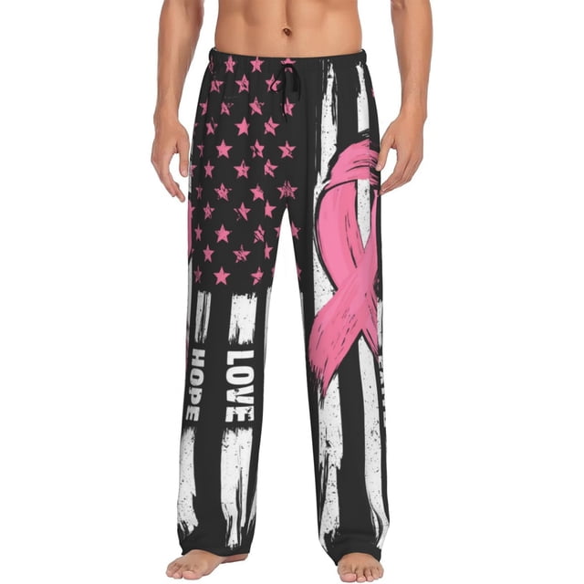 Balery Ribbon Breast Cancer Awareness Pantalones de pijama para hombre, pijama ultraligero, pantalón de descanso-3X-Large