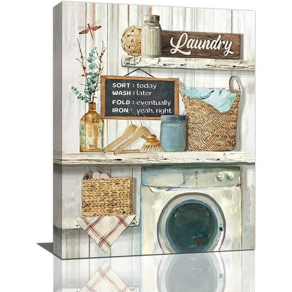Farmhouse Laundry Room Wall Art Laundry Schedule Funny Rules Wall Decor Country Laundry Room Sign Pictures Painting Print Framed Artwork for Bathroom Laundry Room Decor 12"x16"