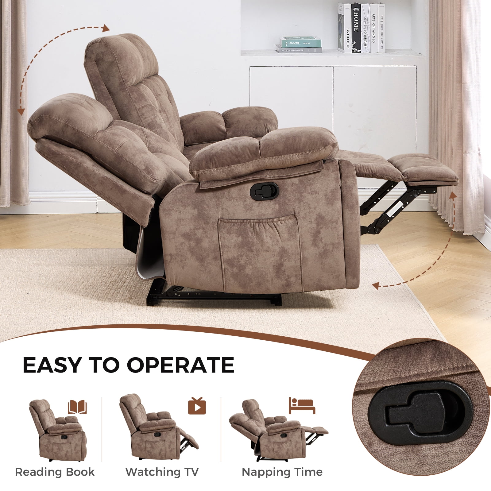 Bonzy Home 2-Piece Recliner Sofa Set — Reclining Loveseat & Extra-Wide 3-Seat Bonded Fabric Sofa, Camel