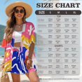 thumbnail image 7 of FKEKYI Art Flower Print Women's Summer Short Set 2 Piece Set Open Front Shirt Top Relaxed Shorts with Elastic Waist Soft Lounge Sets Vacation Outfits for Ladies, M, 7 of 7