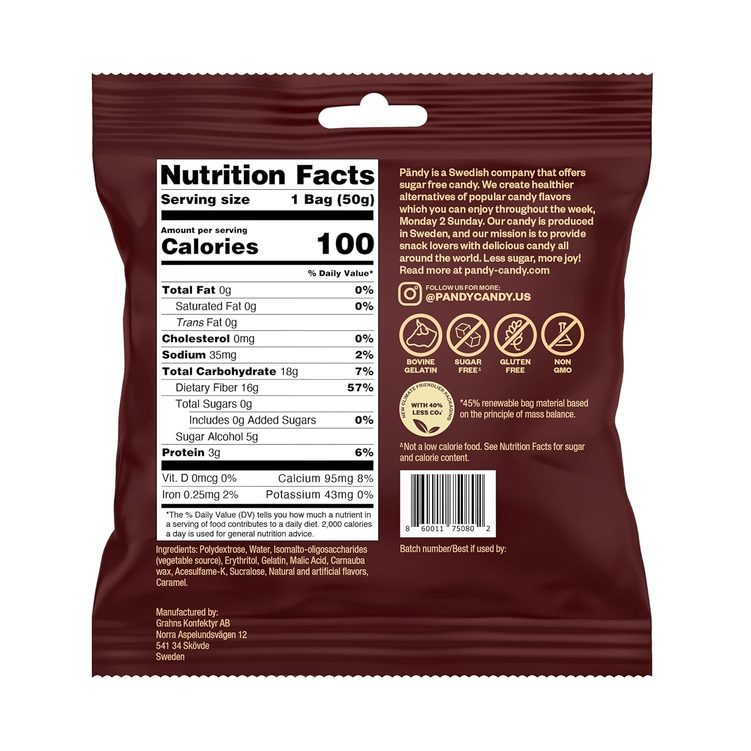 Pandy Swedish Candy Sugar Free Candy Sour Cola 14 Bags - Swedish Candy Mix - Keto Gummy Candy - Diet Candy Healthy Snacks Low Calories Sour Sweets Cola Flavour 14 x 1.8oz