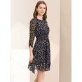 thumbnail image 4 of INSPIRE CHIC Robe Florale pour Femmes Manches 3/4 Froncées Ourlet Asymétrique Robes Smockées Bleu Marine TP, 4 of 6