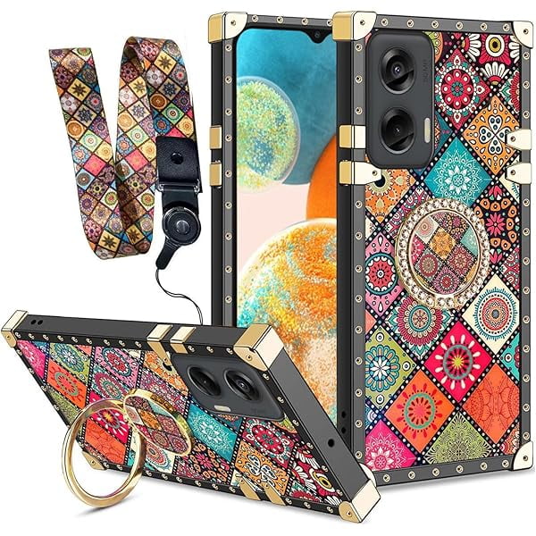 wonima11 nancheng for Moto G Stylus 2024 5G Case with Ring Stand Girls Women Retro Cute Flower Pattern Metal Reinforced Corners Shockproof Protective Cover for Motorola G Stylus 5G 2024 - Mandala