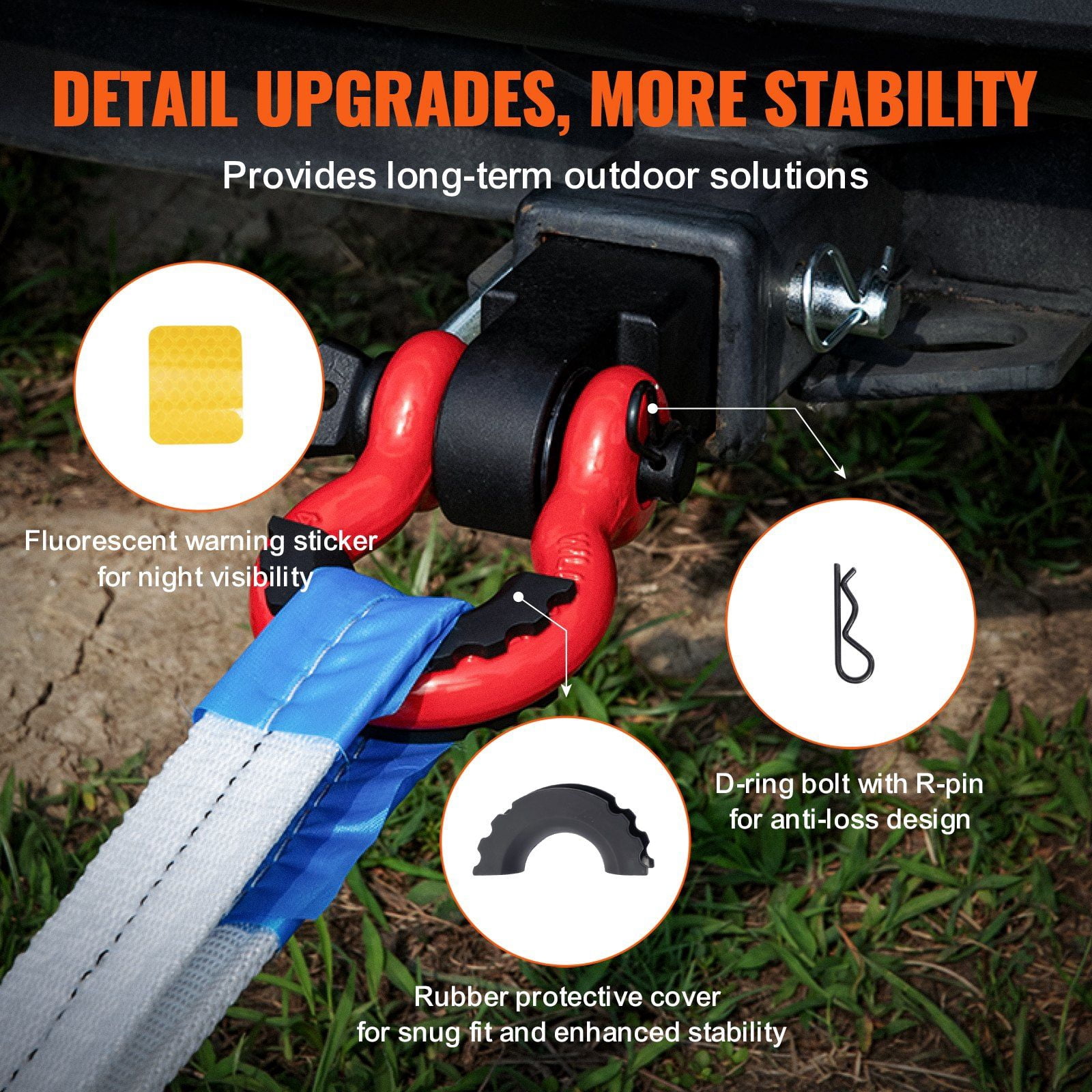 2 Inch Trailer Shackle Hitch Receiver D-Ring Tow Hook Recovery Kit for Truck Jeep SUV Off-Road 52900 lbs Capacity