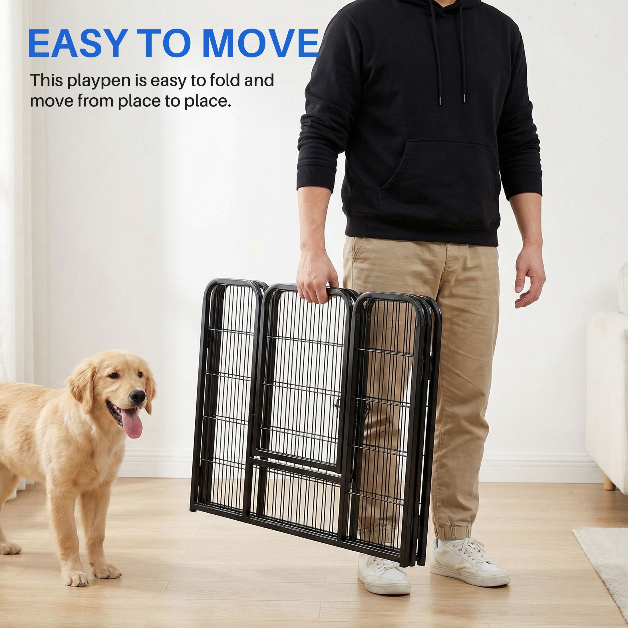 edx Dog Playpen, 2 Panels 24" Foldable Heavy Duty Metal Puppy Exercise Pen with Doors Indoor Outdoor
