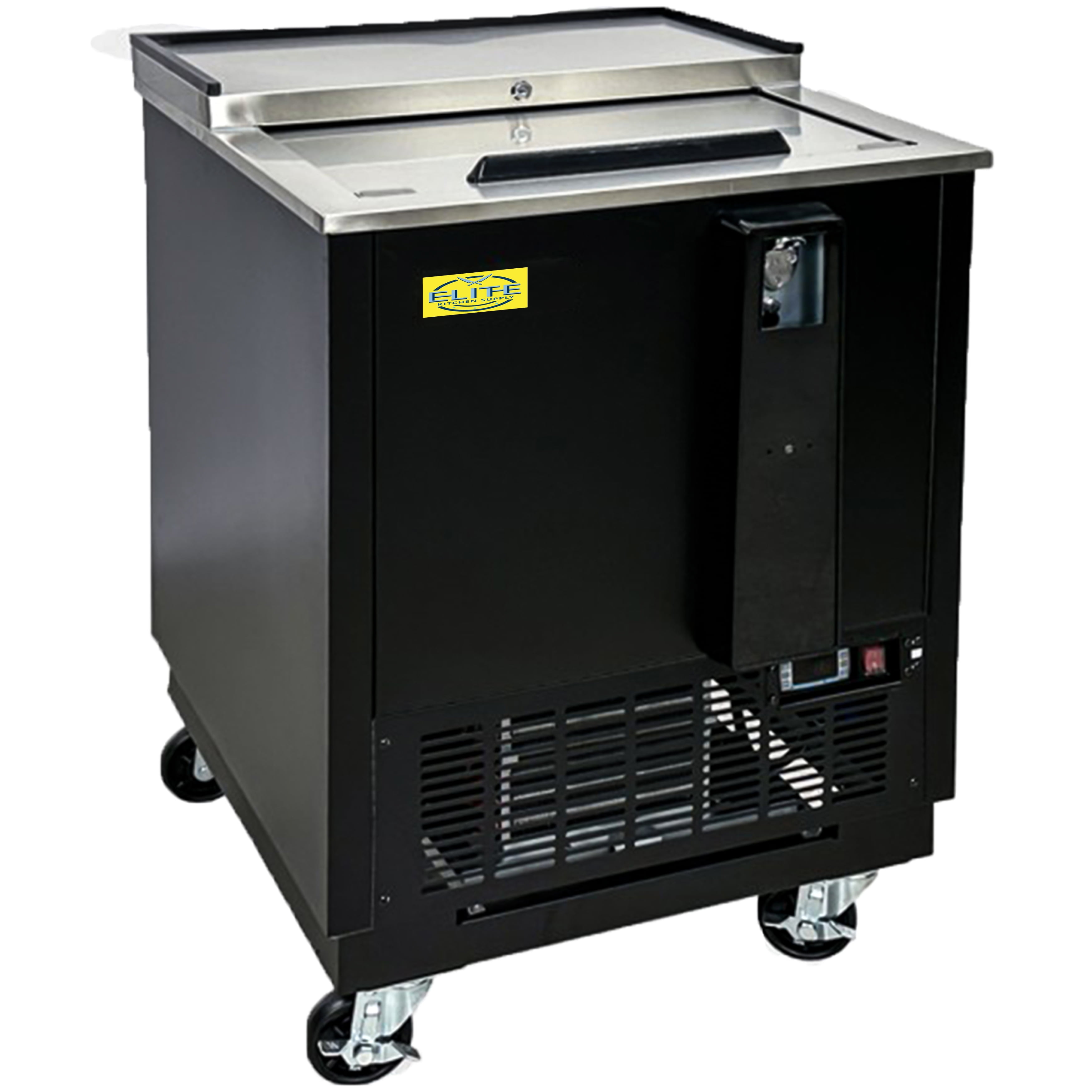Elite Kitchen 26 in. Deep Well Horizontal Bottle Cooler, NSF Slide Top Bar Refrigerator,  4.5 Cu. Ft. Capacity