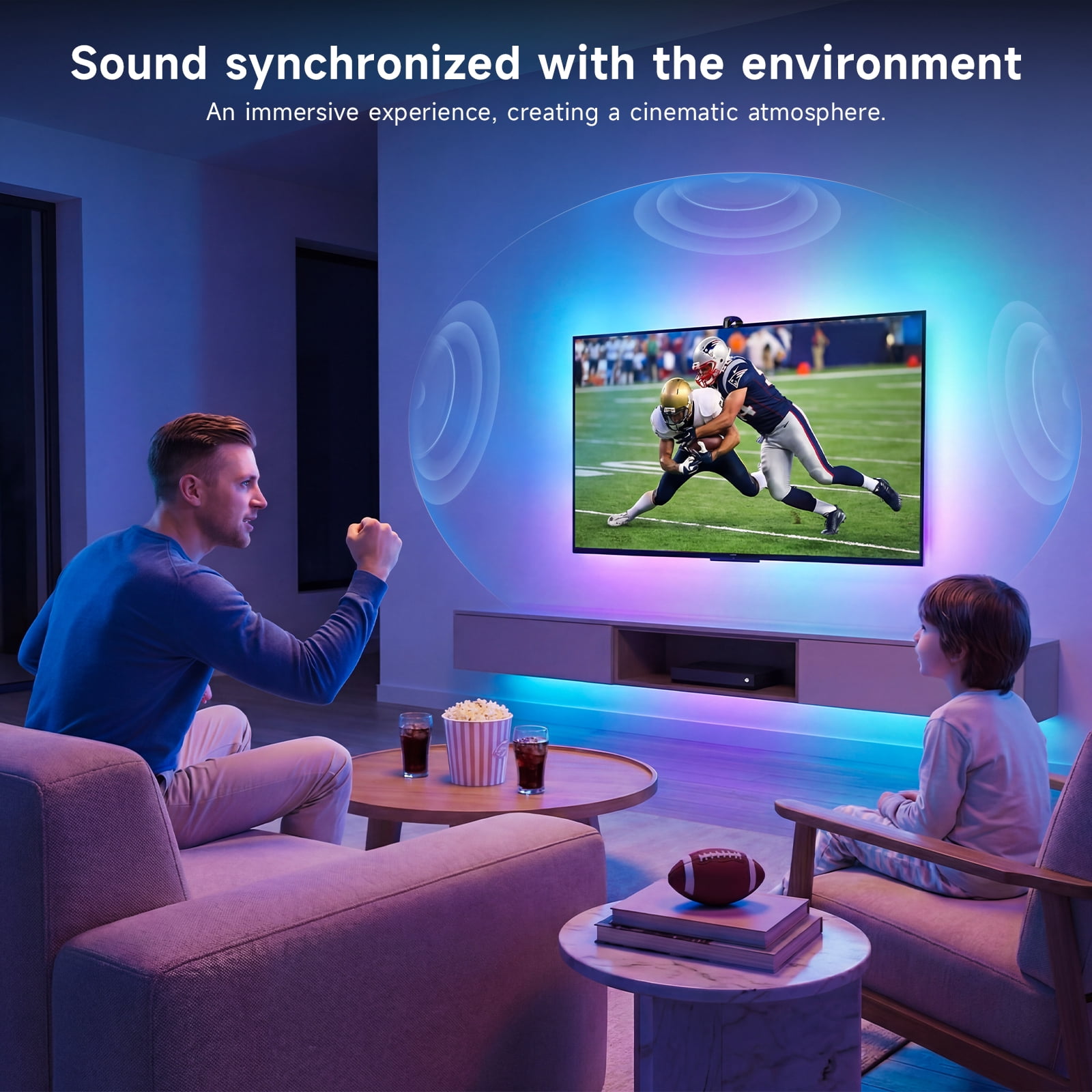 AYEDLOE TV LED Backlight with Screen Sync 3-way Sensor, 14.76Ft Cuttable RGB SLED Strip for 55-65 inch, App Control, Color Changing Lights that Sync with TV for Gaming, Music, Movies, Gifts