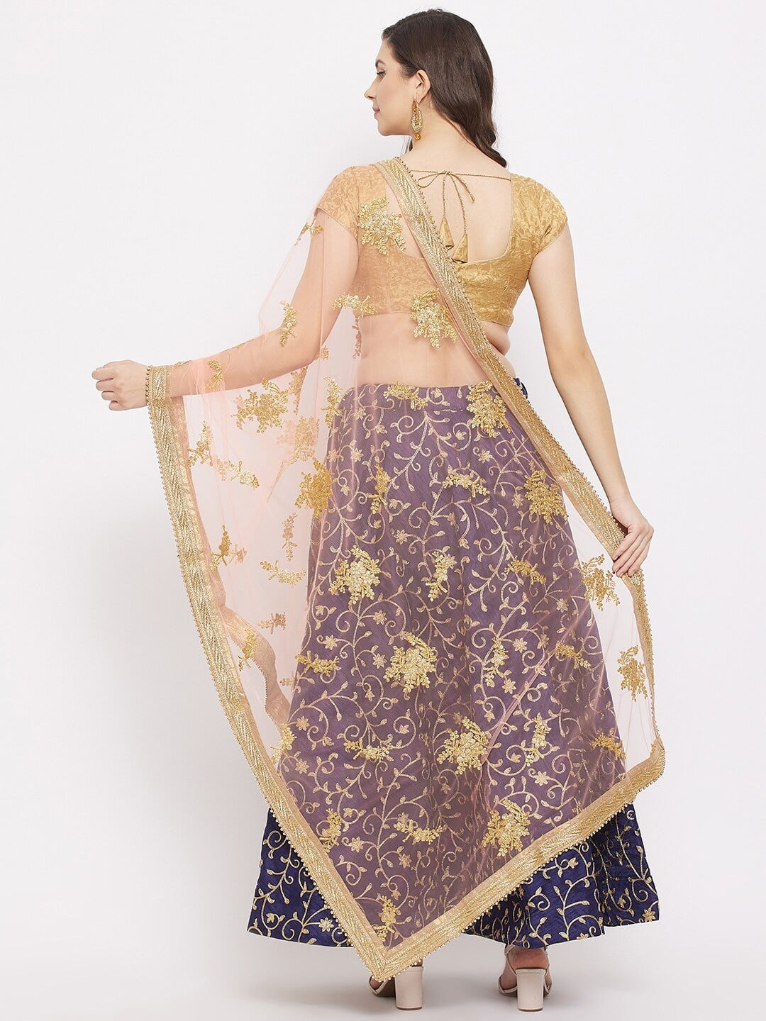 Mustard Embroidered Thread Work Organza Semi-Stitched Lehenga & Unstitched  Blouse With Dupatta - Inddus - 3961839