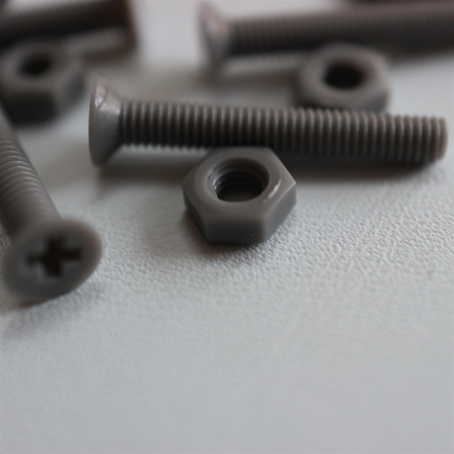 20 x Grey Countersunk Screws Polypropylene (PP) Plastic Nuts and Bolts, Washers, M3 x 20mm, Anti-Corrosion, Chemical Resistant, Gray, (3/32 x 25/32 in)