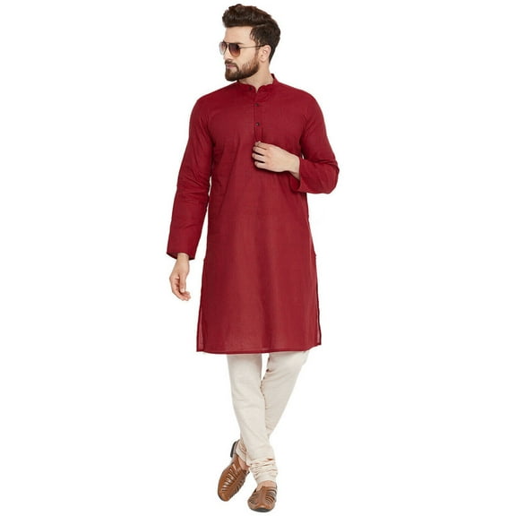 Indian Shirt Red Cotton Kurta Nehru Collar tunic solid Plus size loose fit Big and Tall