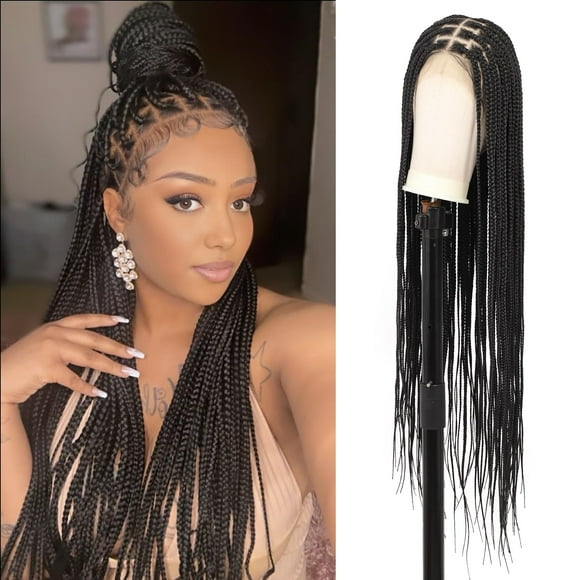 Youthfee 360 HD Perruques en Dentelle Nouée Sans Nœud pour Femmes Perruque Tressée avec Cheveux de Bébé Cheveux Humains Perruques en Dentelle Naturelle Noire 36 Pouces