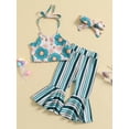 thumbnail image 2 of Toddler Baby Girls 3Pcs Summer Outfits, Sleeveless Halter Tops Striped Bell Bottoms Headband Set, 2 of 9
