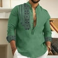thumbnail image 1 of Lefu Men Long Sleeve Button-Down Shirt Blouse Loose Henley V-Neck Beach Tops T Shirts, 1 of 9