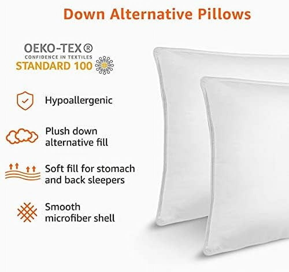 WISHEAD Pillows Queen Size Set of 2, Hotel Quality, Down Alternative Gusseted Bed Pillows for Side, Back, or Stomach Sleepers, White