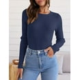 thumbnail image 2 of Women's Long Sleeve Crewneck Tops 2024 Spring Fall Clothes Ribbed Knit Sweater Slim Fitted Casual Basic Tee Shirts, 2 of 4