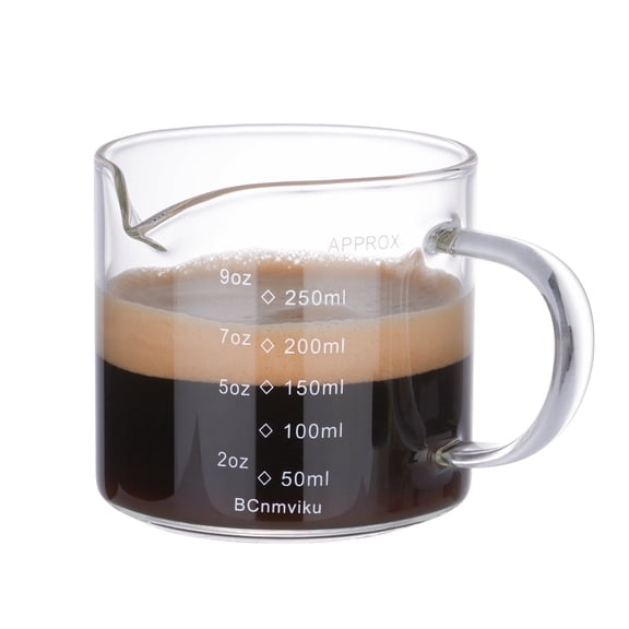 BCnmviku Espresso Cup Measuring Cup Triple Pitcher Milk Cup 250ML/8.5OZ Espresso Cups with Handle Shot Glass with V-Shaped Mouth Clear Accessories Milk Frothing Pitcher