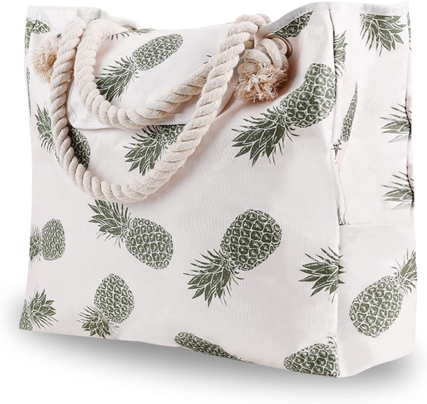 Extra Large Waterproof Canvas Beach Bag With 4 Inner Pockets Personalized Tote Bag Travel Handbag for Women Beach Travel Gym Swim Holiday Short Trip Weekend Getaway Overnight Gift for Friend Women
