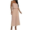 thumbnail image 2 of Usmixi Jumpsuits for Women Dressy Casual Elastic Waist Pleated Lightweight Chiffon Strap Long Jumpsuits Overalls Summer Square Neck Sleeveless Solid Maxi Formal Rompers Pink l, 2 of 7