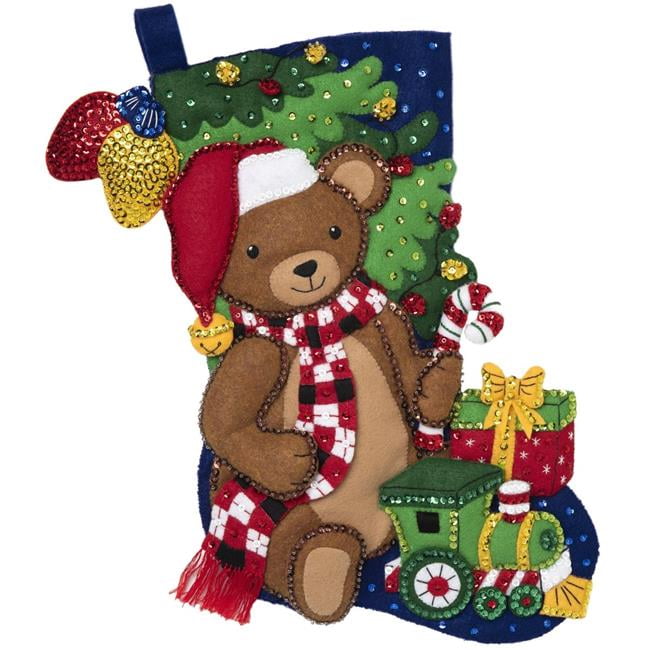 Bucilla Felt Stocking Applique Kit 18" Long-Teddy Bear
