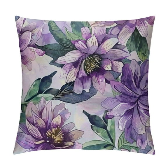 Shiartex Flowers Green Leaves Purple Pillow Covers for Couch Sofa Indoor Outdoor Pillow Case 1PC 12x12in