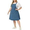thumbnail image 4 of Agnes Orinda Women's Plus Size Overall Dresses Button Up Adjustable Strap Denim Midi Dress, 4 of 6