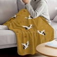 thumbnail image 3 of Japanese Style Blanket Soft Cozy Warm Throw Blanket for Couch, Plush Fuzzy Flannel Fleece Blankets for Sofa, Vintage Art Cranes Ocean Wave Yellow Bed Blankets Lightweight Gifts for Women, 40"x50", 3 of 9